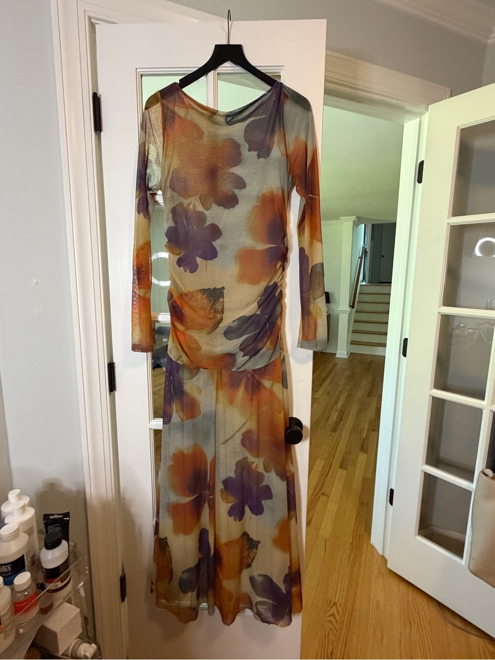Free People Long Sleeve Mesh Maxi Dress in Orange & Purple